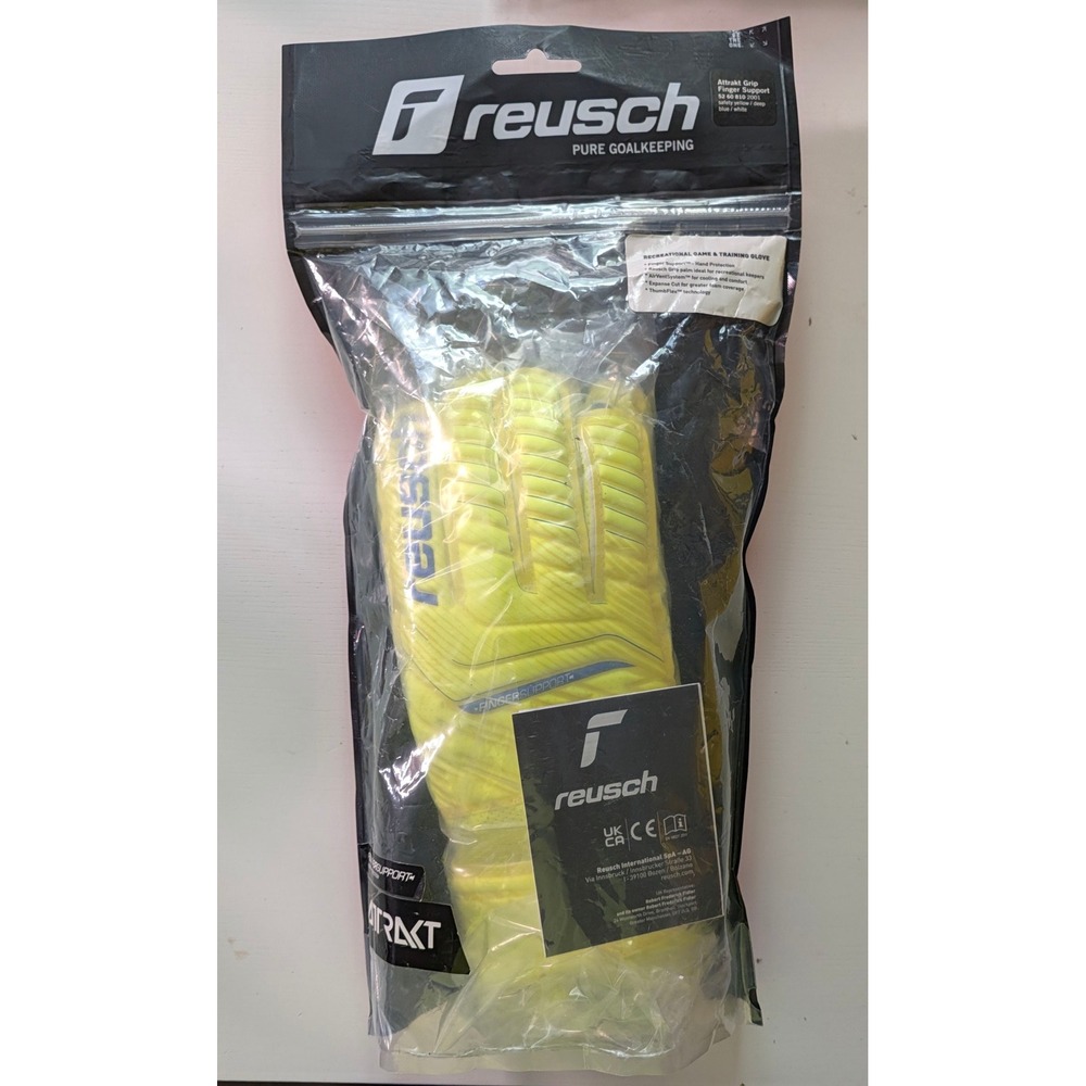 Reusch Attrakt Grip Finger Support Soccer Goalie Gloves Yellow Blue Size 7 NEW